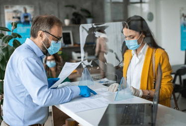 Customer at financial institution during COVID pandemic